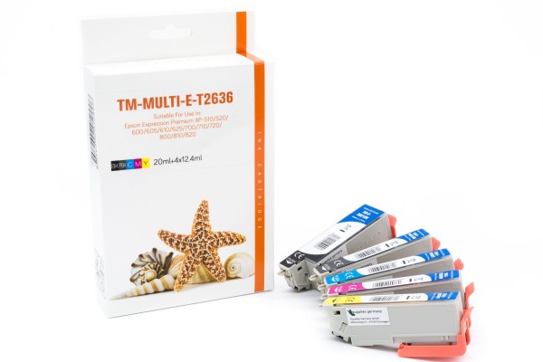 Multipack T2636 Alternativ Tinte für Epson / C13T26364010 / BK15ml /PBK,C,M,Y10ml