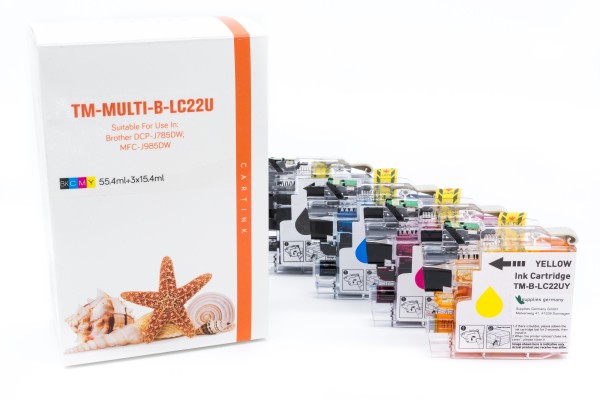 Multipack LC22U Alternativ Tinte für Brother / LC22UVALBP / BK55,4ml / C,M,Y15,4ml