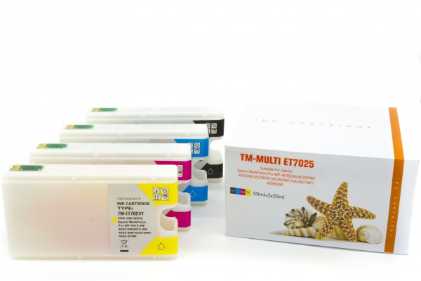 Multipack T702 Alternativ Tinte für Epson / C13T702 / BK59ml / C,M,Y35ml (PATENT SAFE)