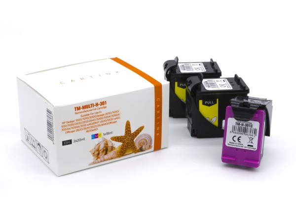 Multipack 301 Alternativ Tinte für HP / E5Y87EE / 2x301BK20ml / 1x301C12ml