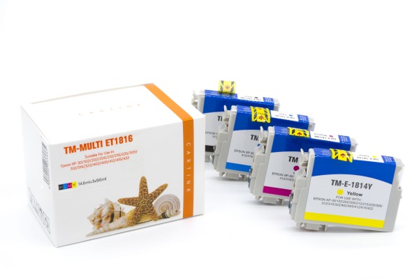 Multipack T1816 Alternativ Tinte für Epson / C13T18164010 / BK14,6/C,M,Y9,6ml (PATENT SAFE)