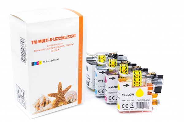 Multipack LC229/225XL Alternativ Tinte für Brother / LC229XLVALPB / BK57,6ml / C,M,Y15,6ml